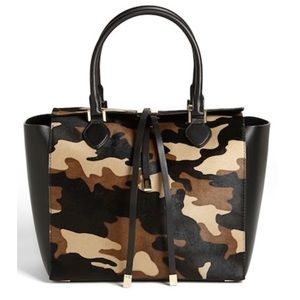 NWT Michael Kors large tote bag, camo. Leather and calf hair. Ships with dustbag